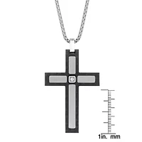 Stainless Steel Cubic Zirconia Two Tone Cross Pendant Necklace