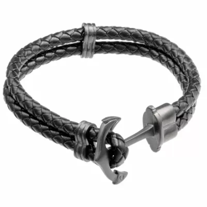 Stainless Steel and Leather Anchor Bracelet