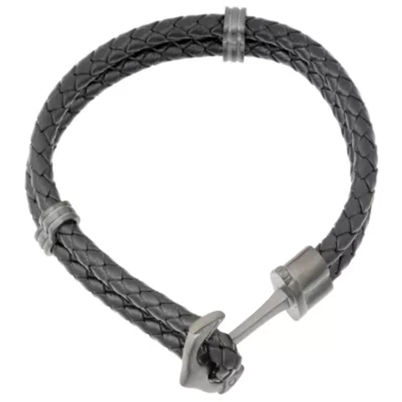 Stainless Steel and Leather Anchor Bracelet