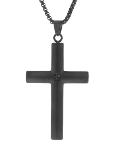 Stainless Steel Cross Pendant with Black Ion Plating and  1/10 ct. t.w. Black Cubic Zirconia 