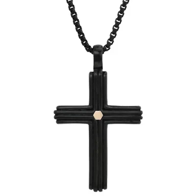 Stainless Steel Two Tone Cross Pendant Necklace