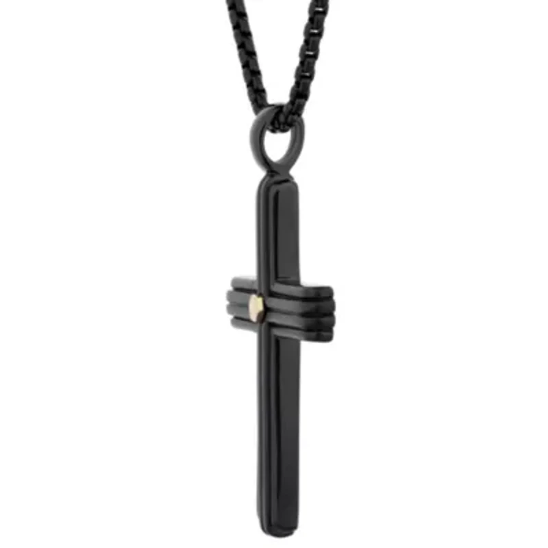 Stainless Steel Two Tone Cross Pendant Necklace