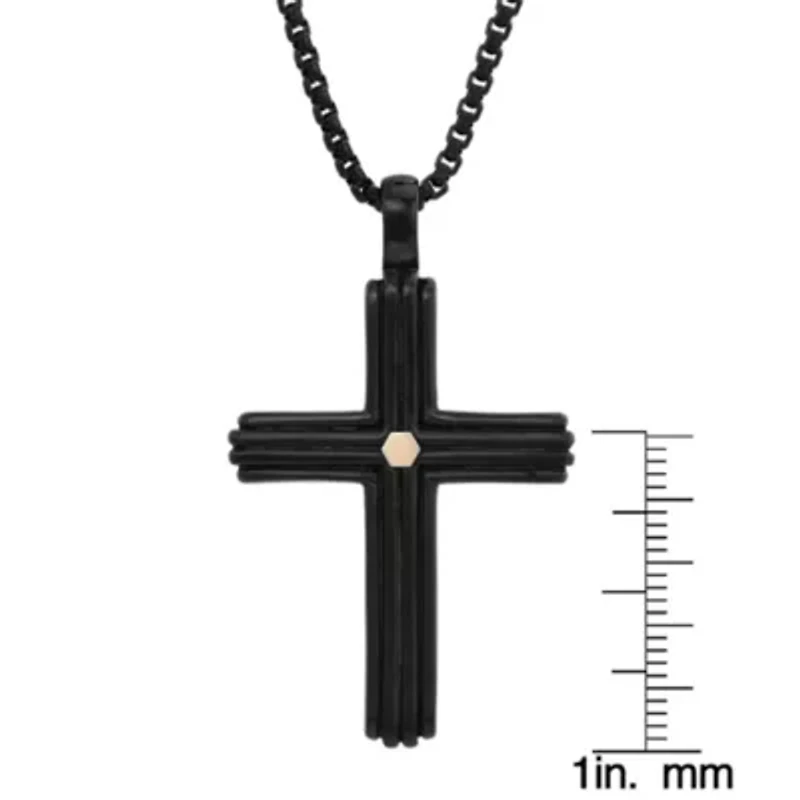 Stainless Steel Two Tone Cross Pendant Necklace