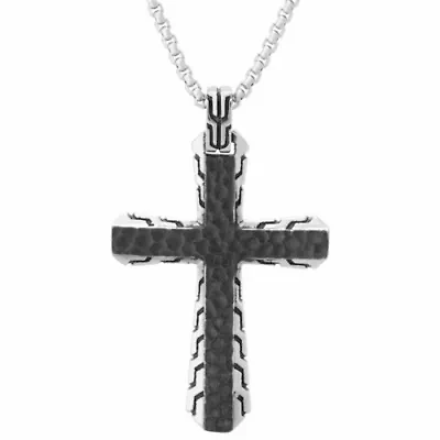 Stainless Steel Two Tone Cross Pendant Necklace