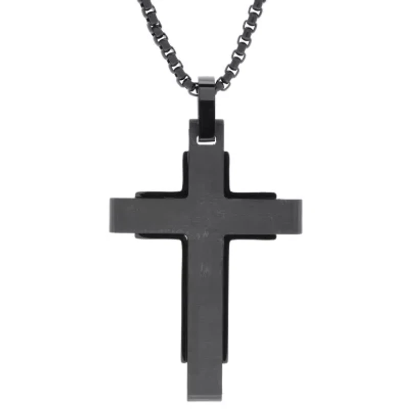 Stainless Steel Carbon Fiber Cross Pendant Necklace