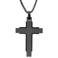 Stainless Steel Carbon Fiber Cross Pendant Necklace