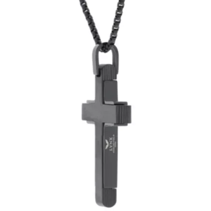 Stainless Steel Carbon Fiber Cross Pendant Necklace