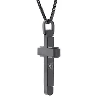 Stainless Steel Carbon Fiber Cross Pendant Necklace