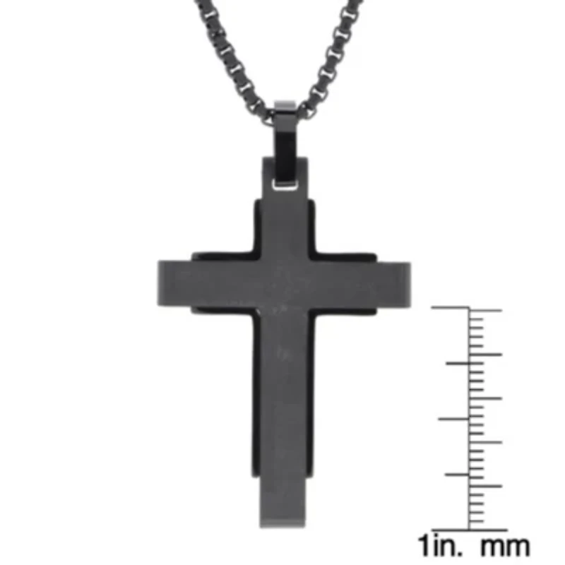 Stainless Steel Carbon Fiber Cross Pendant Necklace