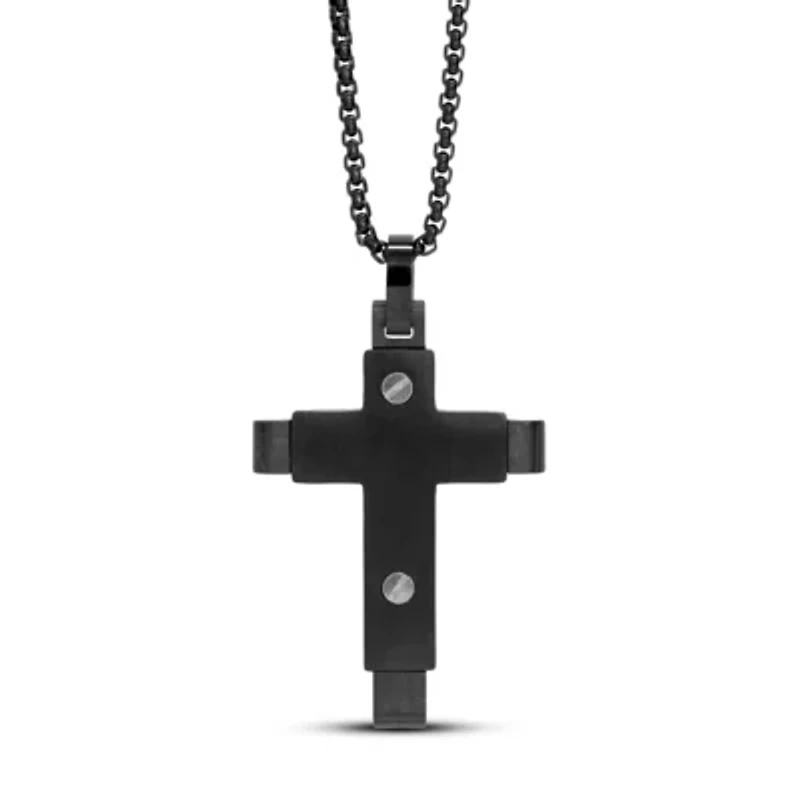 Stainless Steel Carbon Fiber Cross Pendant Necklace