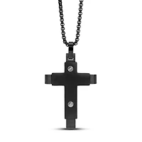 Stainless Steel Carbon Fiber Cross Pendant Necklace