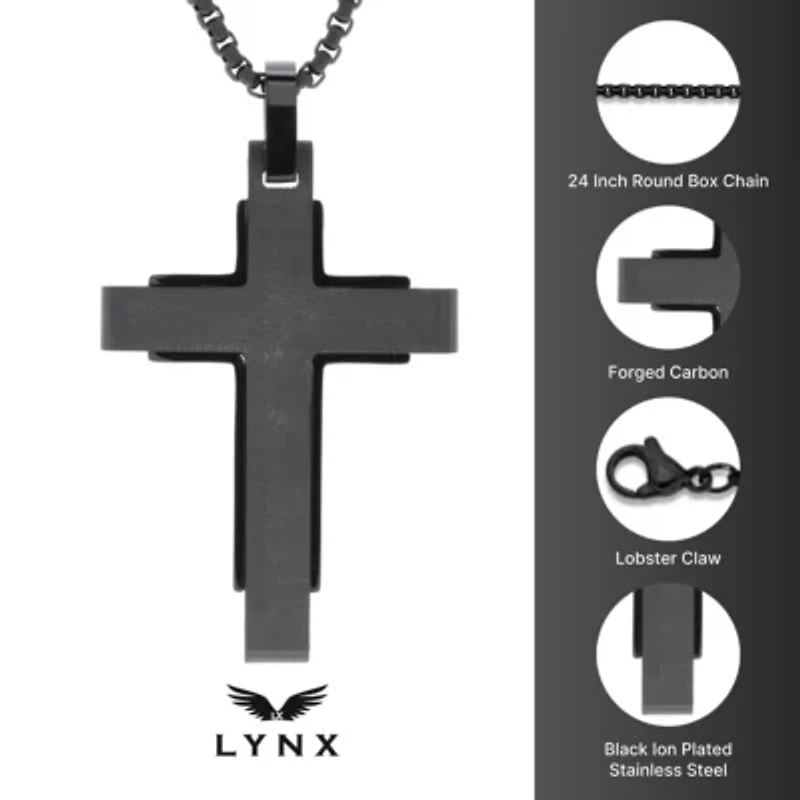 Stainless Steel Carbon Fiber Cross Pendant Necklace