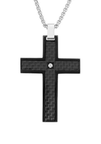 Stainless Cross Pendant with 1/2 ct. t.w. Diamond & Black Box