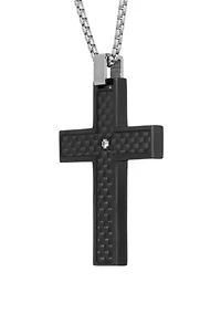 Stainless Cross Pendant with 1/2 ct. t.w. Diamond & Black Box