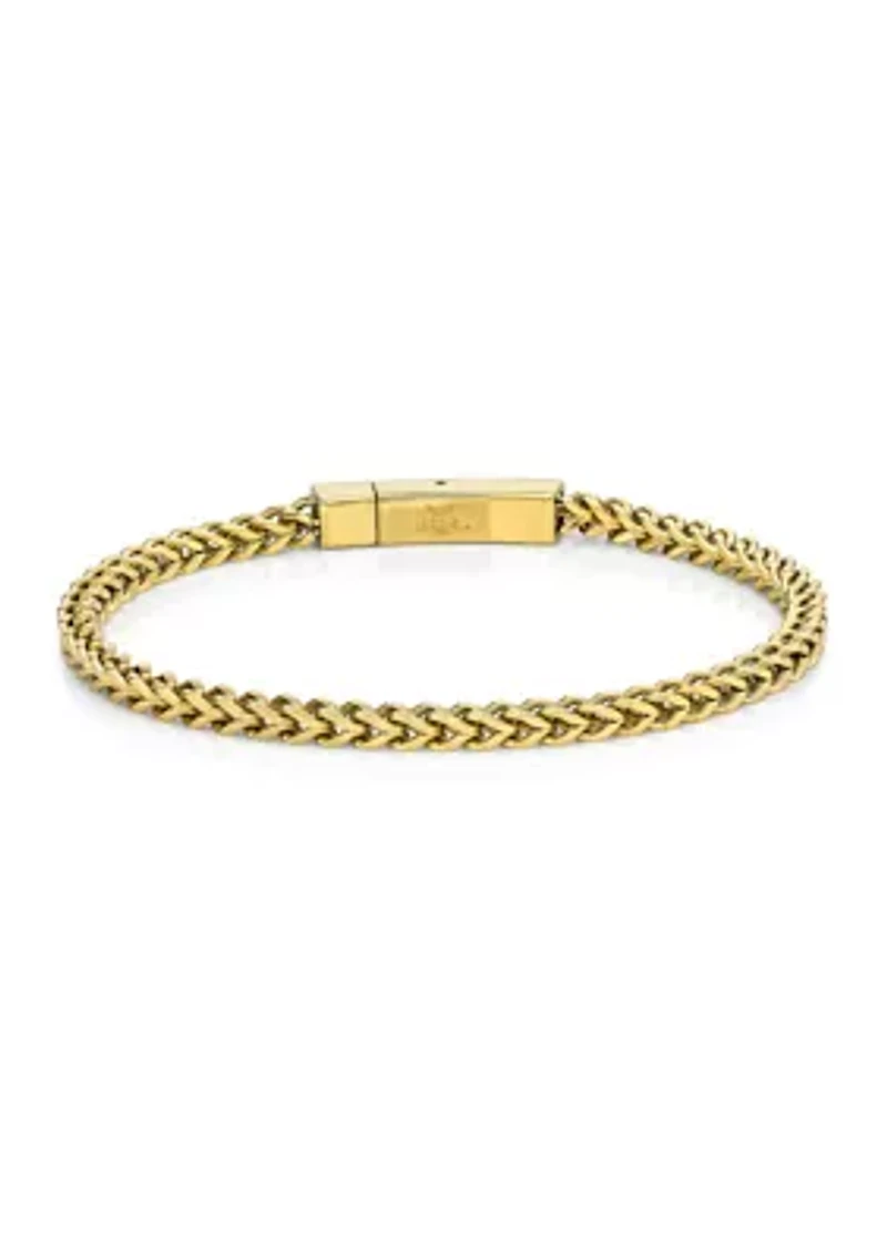 Stainless Steel 4 Millimeter Foxtail Chain Bracelet with Gold Tone Ion Plating and Push Lock, 9 Inch