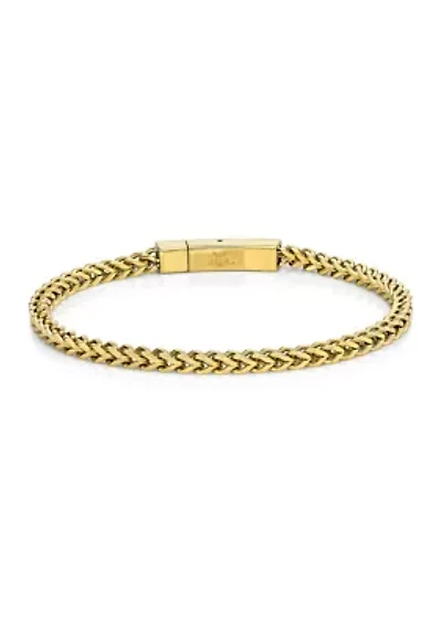 Stainless Steel 4 Millimeter Foxtail Chain Bracelet with Gold Tone Ion Plating and Push Lock, 9 Inch