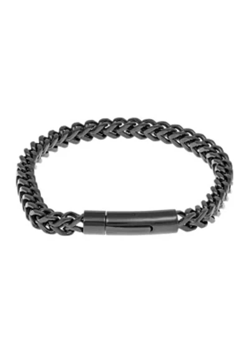 Stainless Steel Millimeter Foxtail Chain Bracelet with Black Ion Plating and Push Lock