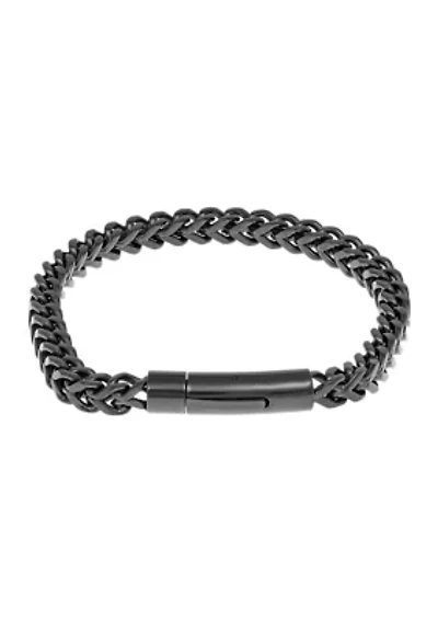Stainless Steel Millimeter Foxtail Chain Bracelet with Black Ion Plating and Push Lock