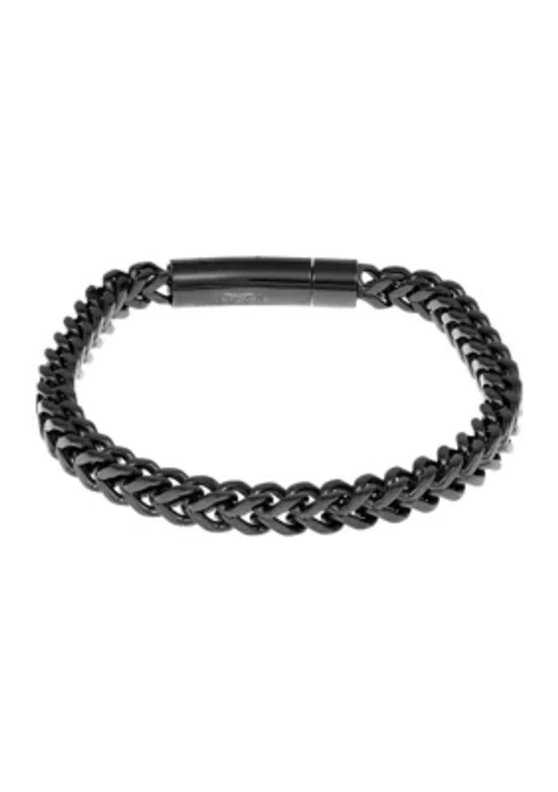Stainless Steel Millimeter Foxtail Chain Bracelet with Black Ion Plating and Push Lock