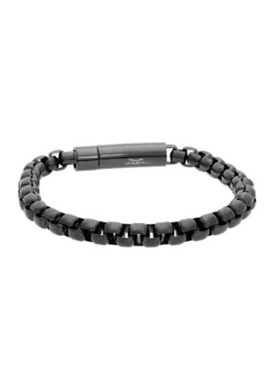 Stainless Steel 7 Millimeter Round Box Chain Bracelet with Black Ion Plating and Push Lock, 9 Inch