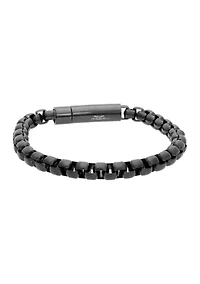 Stainless Steel 7 Millimeter Round Box Chain Bracelet with Black Ion Plating and Push Lock, 9 Inch