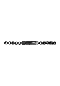 Stainless Steel 7 Millimeter Round Box Chain Bracelet with Black Ion Plating and Push Lock, 9 Inch