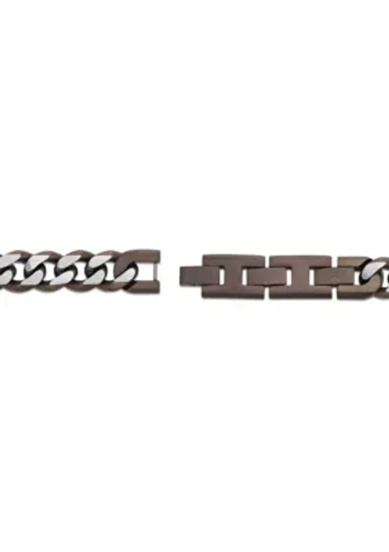 Stainless Steel 11MM Curb Chain Necklace with Chocolate IP, 22" Length