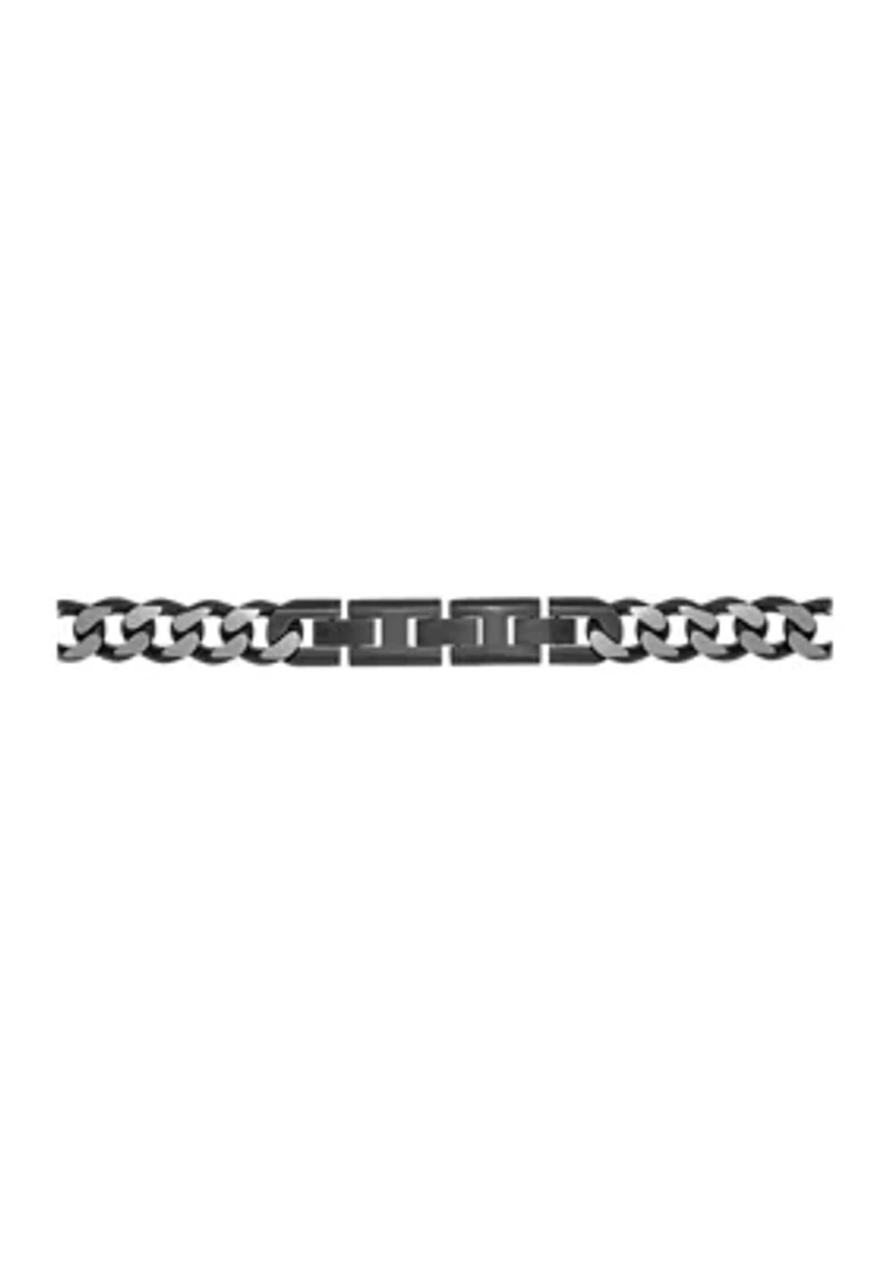 Stainless Steel 11mm Curb Chain Bracelet with Black Ip, 9"