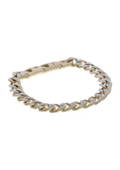 Stainless Steel 11mm Curb Chain Bracelet with Goldtone Ip, 9"