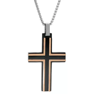 Stainless Steel Two Tone Cross Pendant Necklace
