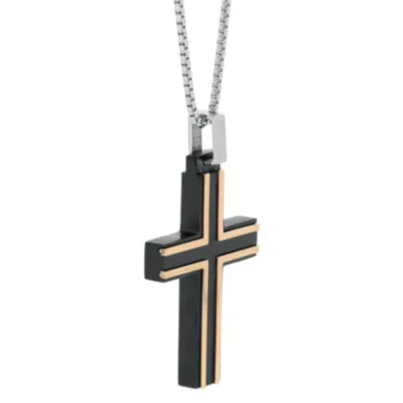 Stainless Steel Two Tone Cross Pendant Necklace