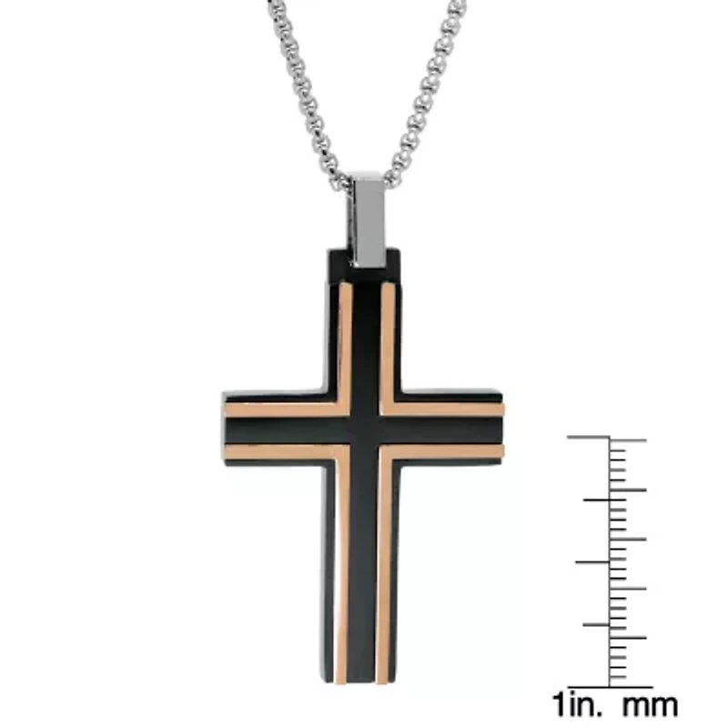 Stainless Steel Two Tone Cross Pendant Necklace