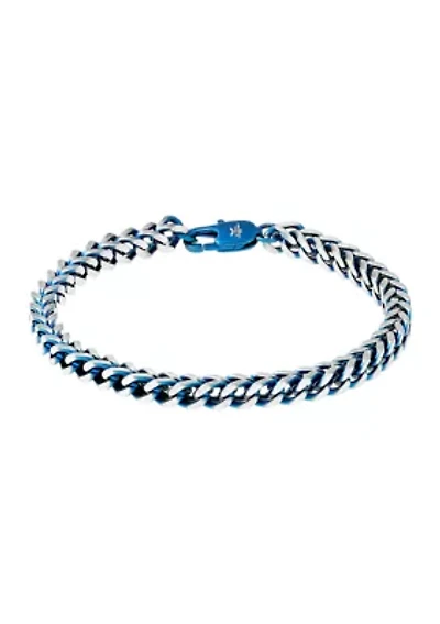 Stainless Steel 4 Millimeter Foxtail Chain Bracelet with Two-Tone Blue Ion Plating, 8.5 Inch