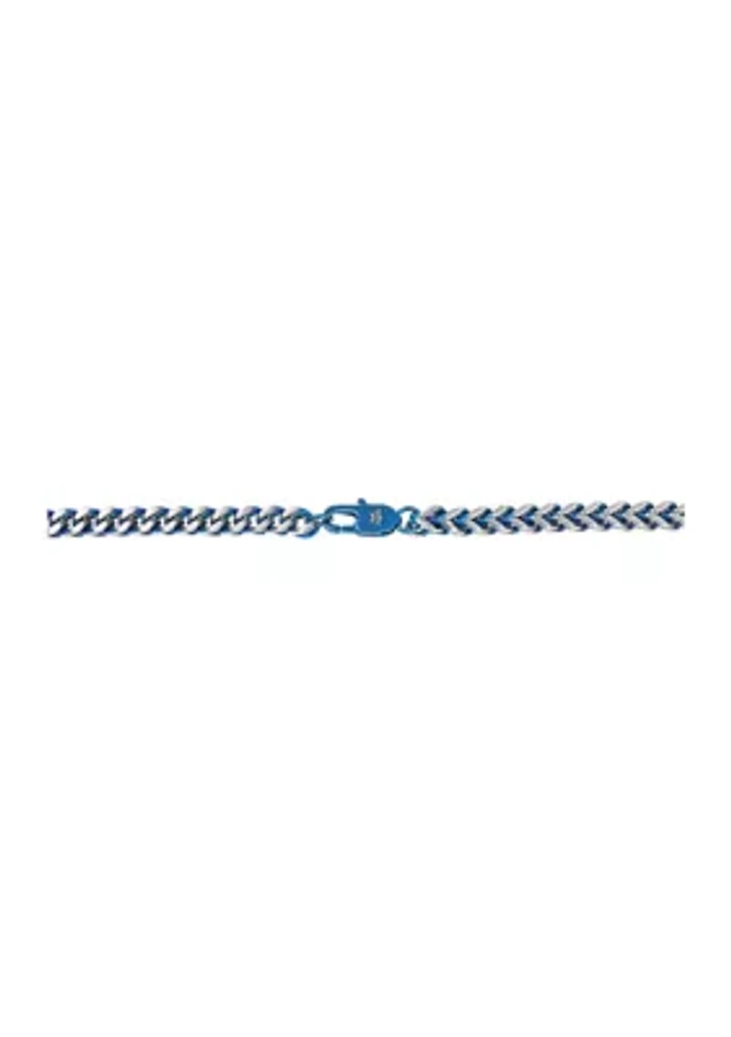 Stainless Steel 4 Millimeter Foxtail Chain Bracelet with Two-Tone Blue Ion Plating, 8.5 Inch