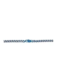 Stainless Steel 4 Millimeter Foxtail Chain Bracelet with Two-Tone Blue Ion Plating, 8.5 Inch