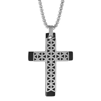 Stainless Steel Two Tone Cross Pendant Necklace