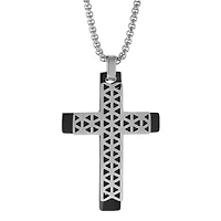 Stainless Steel Two Tone Cross Pendant Necklace