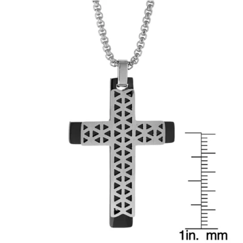 Stainless Steel Two Tone Cross Pendant Necklace