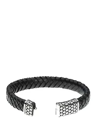 8.5 Inch Stainless Steel Black Braided Leather Bracelet