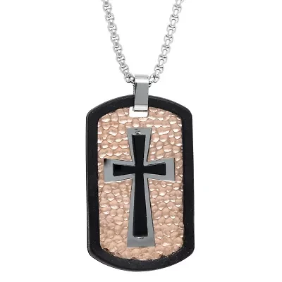 Stainless Steel Two Tone Dog Tag Pendant Necklace
