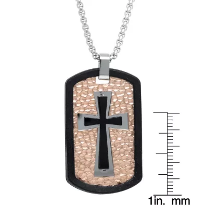 Stainless Steel Two Tone Dog Tag Pendant Necklace