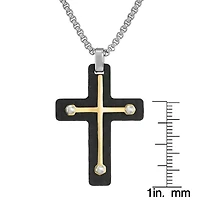 Stainless Steel Two Tone Carbon Fiber Cross Pendant Necklace