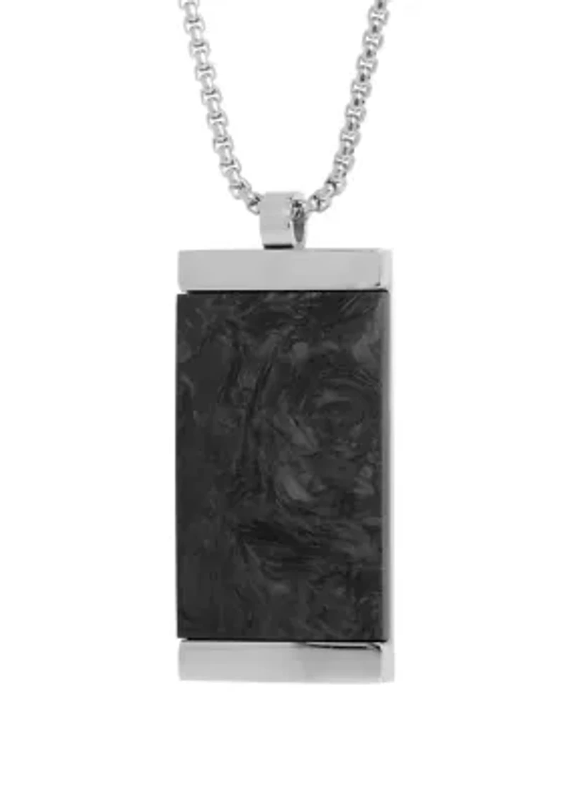 Stainless Forged Carbon Dog Tag Pendant Necklace with 24 Inch Box Chain