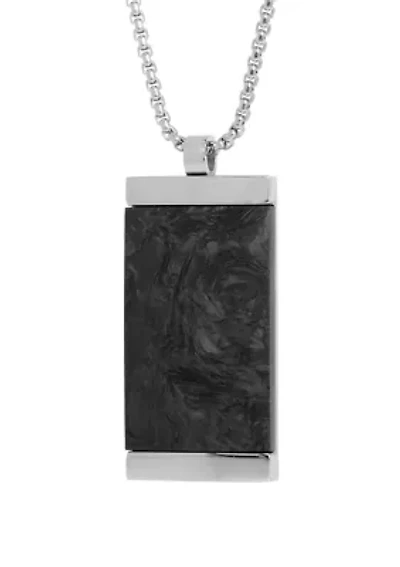 Stainless Forged Carbon Dog Tag Pendant Necklace with 24 Inch Box Chain