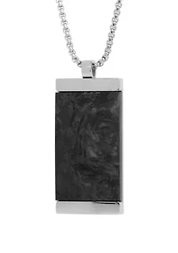 Stainless Forged Carbon Dog Tag Pendant Necklace with 24 Inch Box Chain