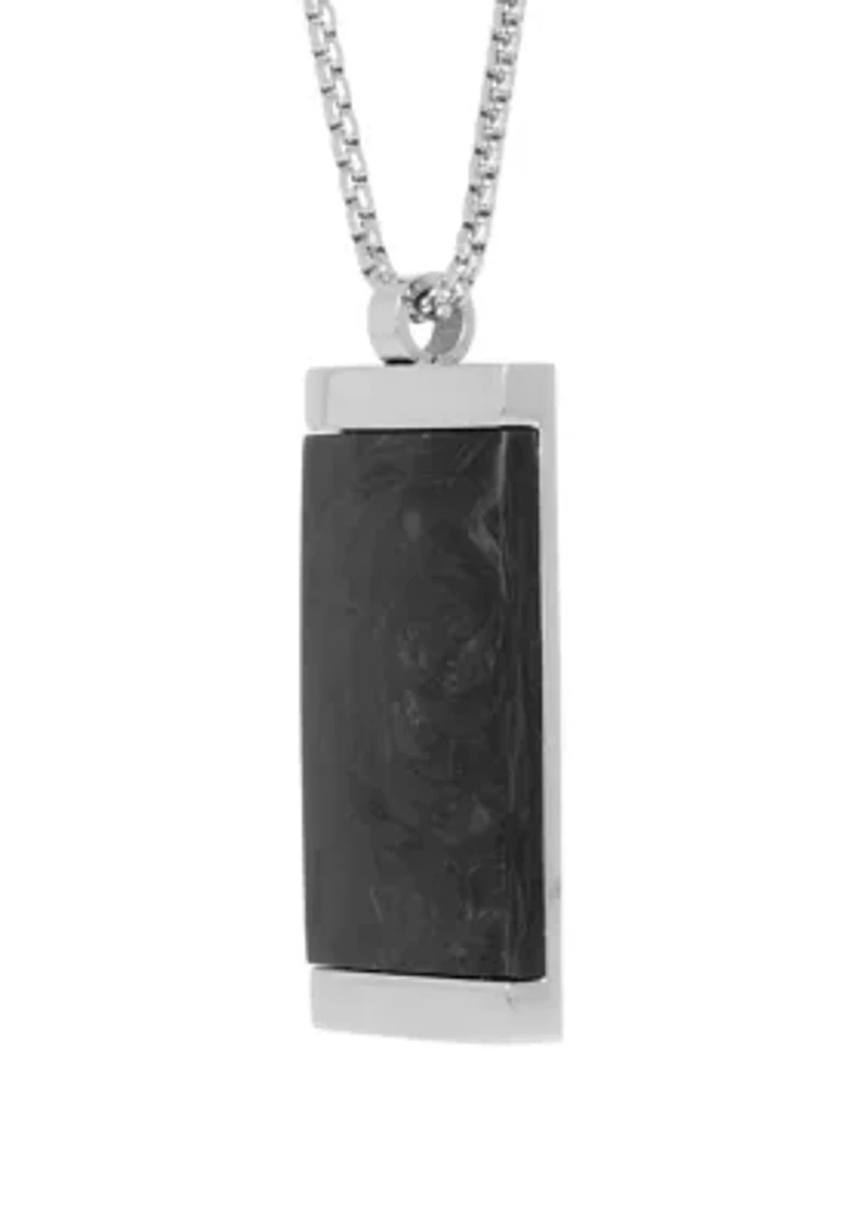 Stainless Forged Carbon Dog Tag Pendant Necklace with 24 Inch Box Chain