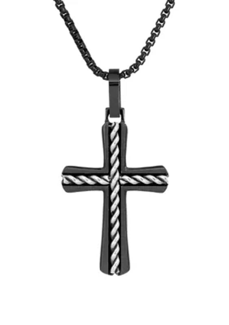 Stainless Steel Cross Pendant on 24 Inch Box Chain Necklace