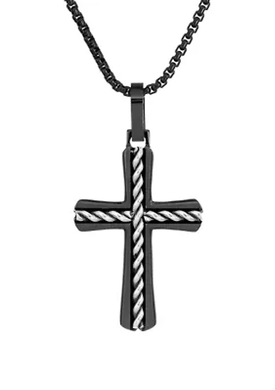 Stainless Steel Cross Pendant on 24 Inch Box Chain Necklace