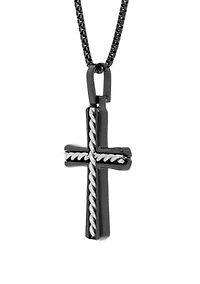 Stainless Steel Cross Pendant on 24 Inch Box Chain Necklace