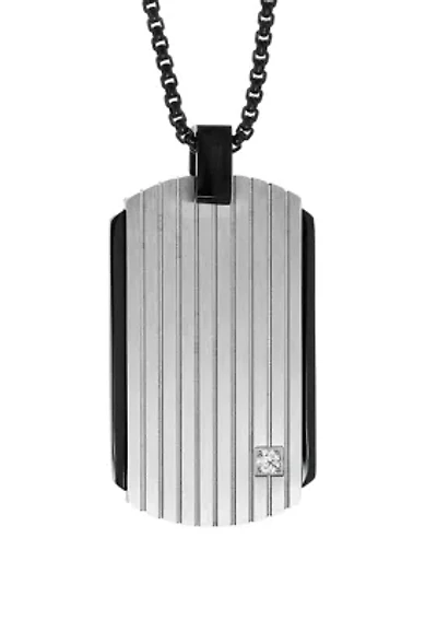 1/10 ct. t.w. Cubic Zirconia and Bip Stainless Steel Dog Tag Pendant with 24 Inch Round Chain
